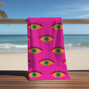 BOHO Evil Eye Pattern Funky Fuchsia Fun Beach Towel