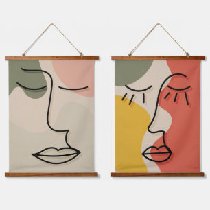 Boho Face Facial Abstract Muted Tones Hanging Tapestry