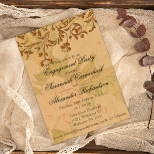Boho Faded Flowers and Decorative Gold Engagement Invitation