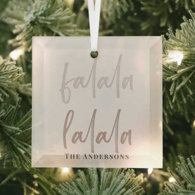 Boho Falala Script Pink & Brown Holiday Glass Tree Decoration (Insitu)