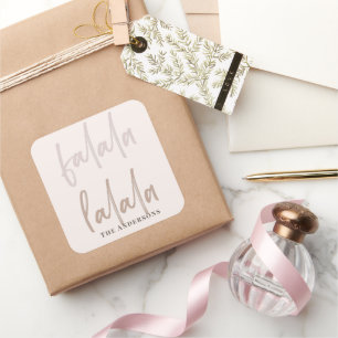 Boho Falala Script Pink & Brown Holiday Square Sticker