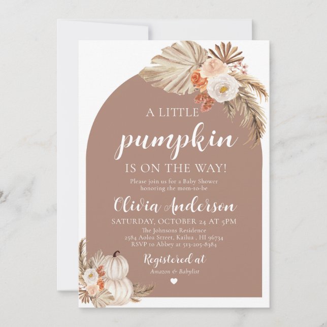 Boho Fall A Little Pumpkin Baby Shower Invitation  (Front)