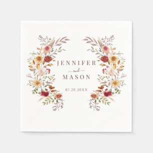 Boho Fall Autumn Dried Flowers Wreath Wedding Napkin