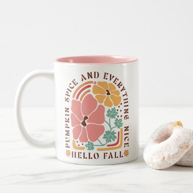 Boho Fall Autumn Quote  Two-Tone Coffee Mug (With Donut)