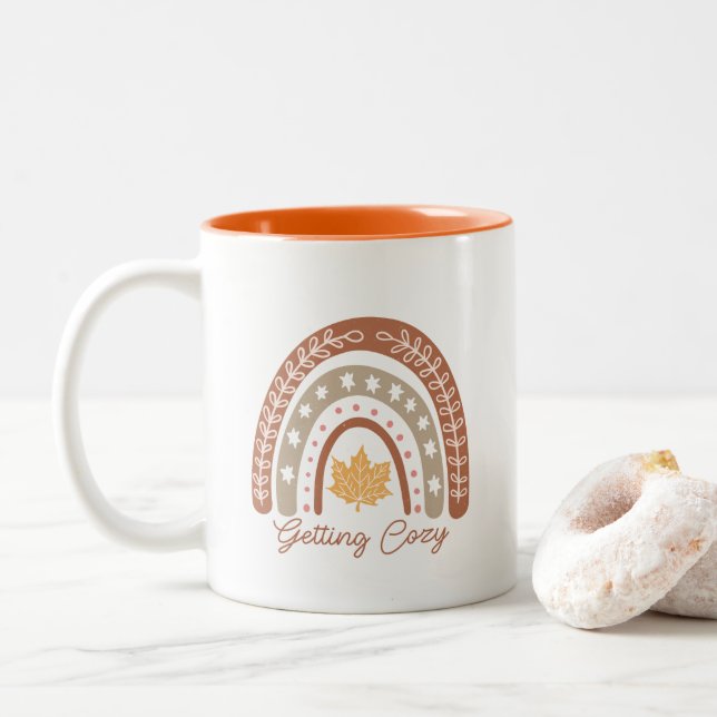 Boho Fall Autumn Quote  Two-Tone Coffee Mug (With Donut)