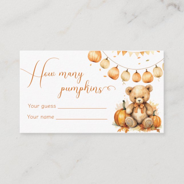 Boho fall baby shower game guess how many pumpkins enclosure card (Front)