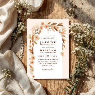 Boho Fall Floral Arch Elegant QR Code Wedding Invitation