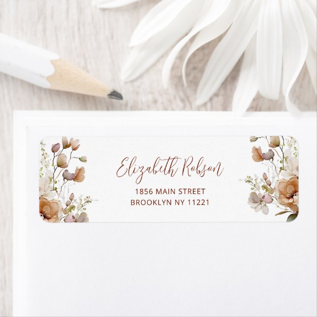 Boho Fall Floral Baby Shower Return Address  Label (Insitu)