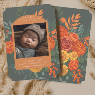 Boho Fall Floral Border Baby Birth Announcement