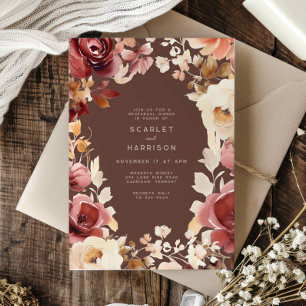 Boho Fall Floral Cream Burgundy Rehearsal Dinner Invitation