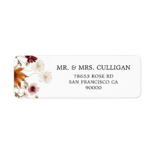 Boho Fall Floral Envelope Return Address Return Address Label