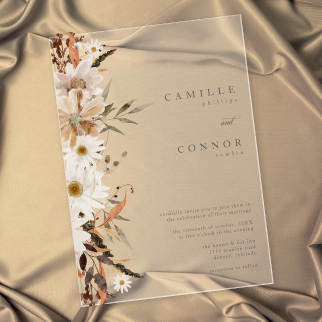 Boho Fall Floral Neutral Rustic Wedding Acrylic Invitations (Creator Uploaded)