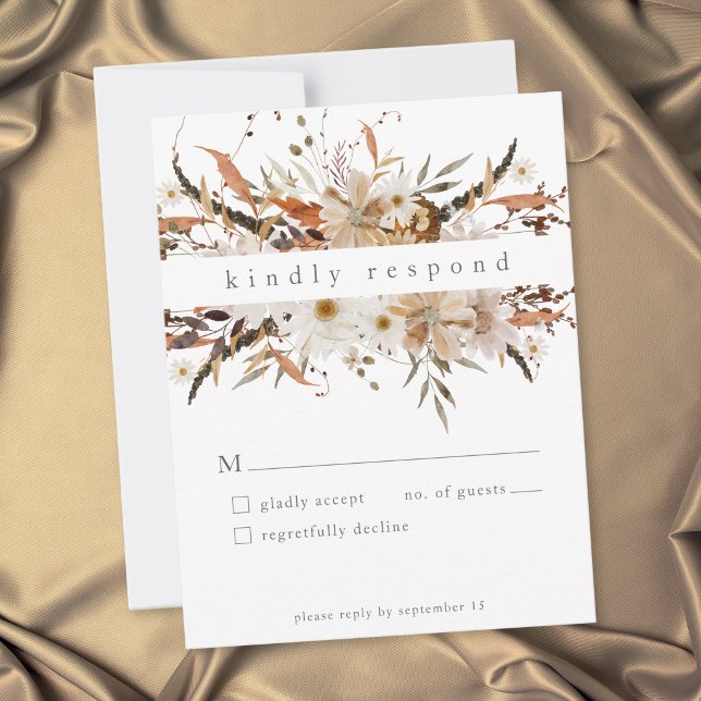 Boho Fall Floral Neutral Rustic Wedding RSVP Card (Boho Fall Floral Neutral Rustic Wedding RSVP Card)