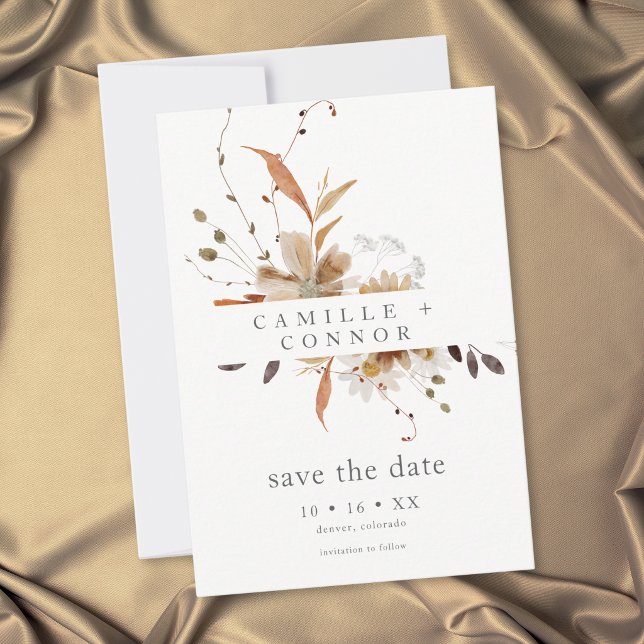 Boho Fall Floral Neutral Rustic Wedding Save The Date (Boho Fall Floral Neutral Rustic Wedding Save The Date)