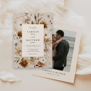 Boho Fall Floral Photo Wedding Invitation