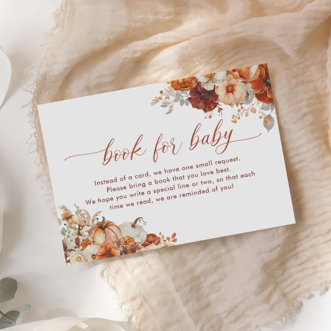 Boho Fall Floral Pumpkin Baby Shower Book Request Enclosure Card (Creator Uploaded)