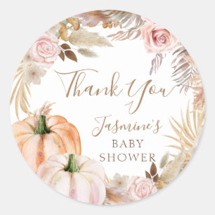 Boho Fall Floral Pumpkin Baby Shower Classic  Classic Round Sticker