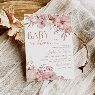Boho Fall Floral Pumpkin Baby Shower Invitation