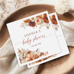 Boho Fall Floral Pumpkin Baby Shower Napkin