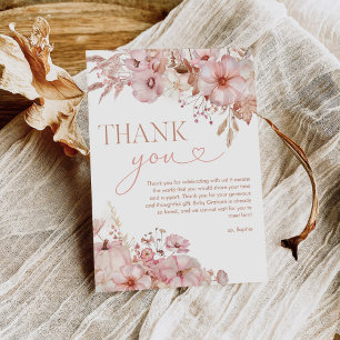Boho Fall Floral Pumpkin Baby Shower  Thank You Card