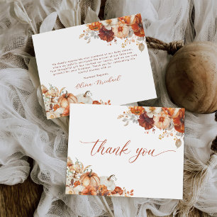 Boho Fall Floral Pumpkin Baby Shower  Thank You Card