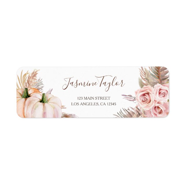 Boho Fall Floral Pumpkin Return Address Label (Front)