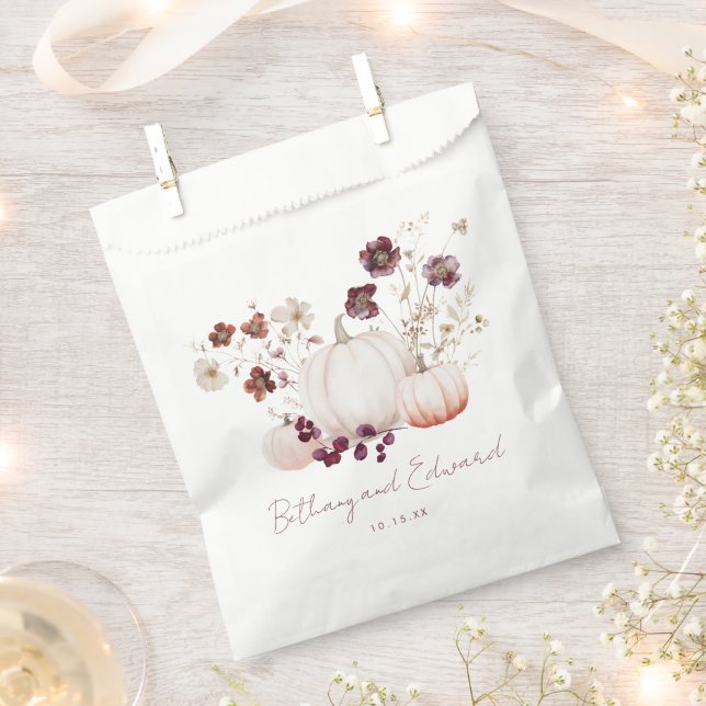 Boho Fall Floral Pumpkin Wedding Favour Bag (Clipped)