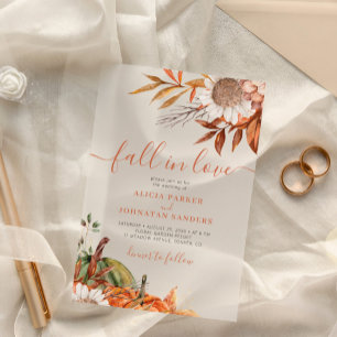 Boho fall floral rust terracotta leaves wedding acrylic invitations