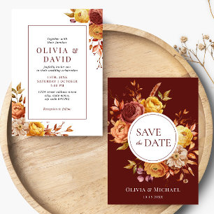 Boho Fall Floral Rustic Flowers Foliage Wedding Invitation