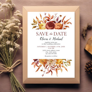 Boho Fall Floral Rustic Flowers Wedding Invitation