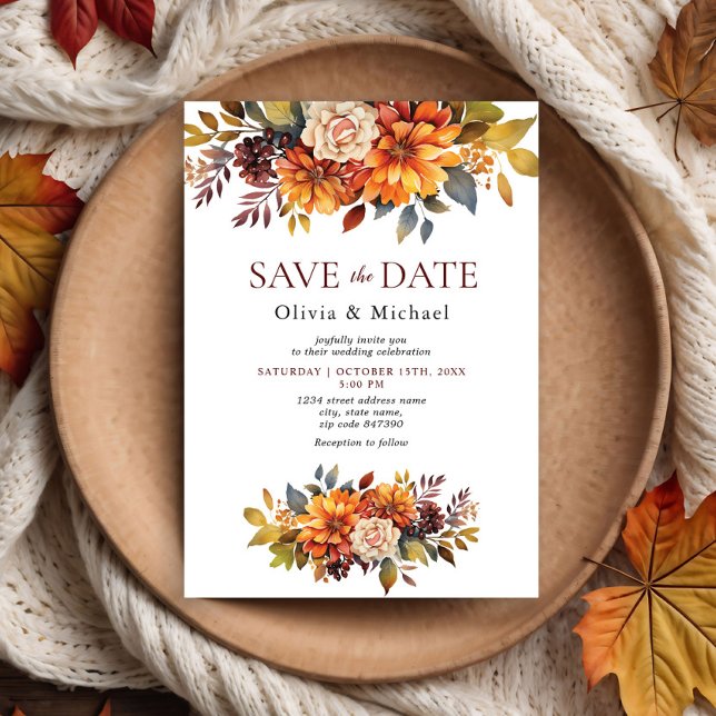 Boho Fall Floral Rustic Flowers Wedding Invitation (Creator Uploaded)