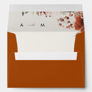 Boho Fall Floral Terracotta Monogram Wedding Envelope