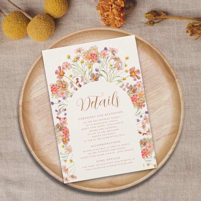 Boho Fall Floral Terracotta Wedding details  Enclosure Card (Boho fall wildflower floral arch wedding details enclosure card terracotta burnt orange beige )