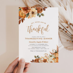 boho fall floral thanksgiving dinner invitation