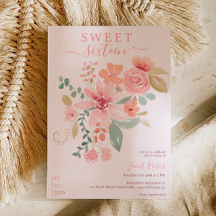 Boho fall floral watercolor chic Sweet 16 Invitation