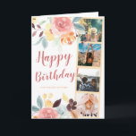 Boho fall floral watercolor photo grid birthday card<br><div class="desc">A rustic fall autumn  boho red,  blue,  yellow and brwon floral watercolor 5 photo grid collage template happy birthday. with beautiful painted floral watercolor.</div>