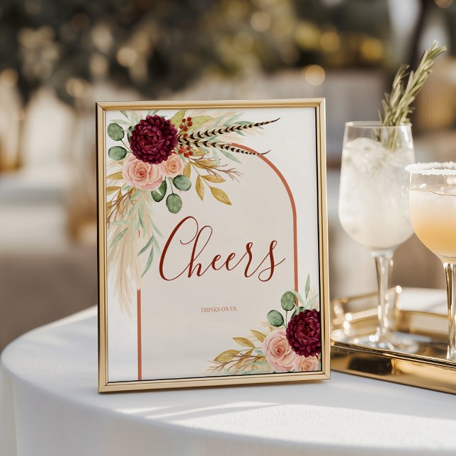 Boho Fall Floral Wedding Bar Cheers Table Sign (Creator Uploaded)