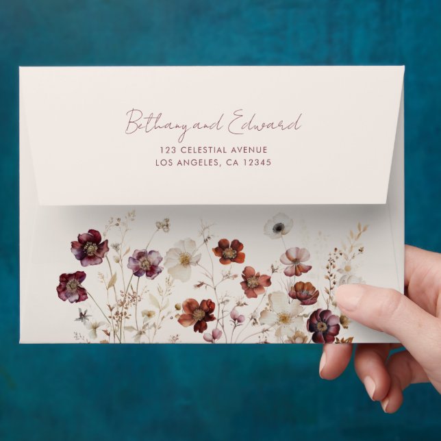 Boho Fall Floral Wedding Envelope (Hand)
