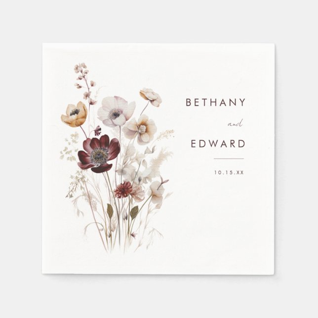 Boho Fall Floral Wedding Napkins (Front)
