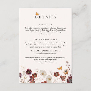 Boho Fall Florals Butterfly Wedding Enclosure Card