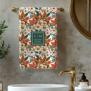 Boho Fall Florals Sage Terracotta Name Bath Towels