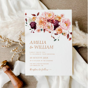 boho fall florals wedding Invitation