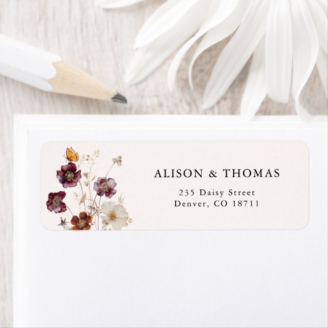 Boho Fall Florals Wedding Return Address Label (Insitu)