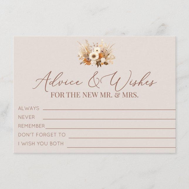 Boho Fall Flowers Advice and Wishes  Enclosure Card (Front)