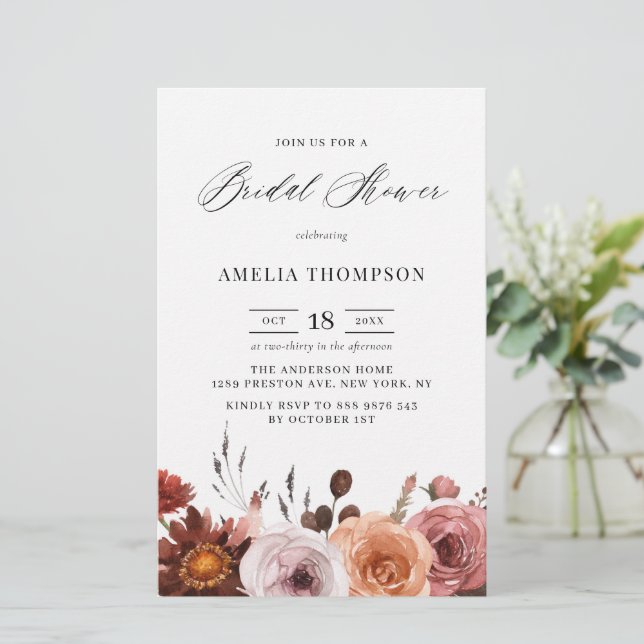 Boho Fall Flowers Bridal Shower Invitation (Standing Front)