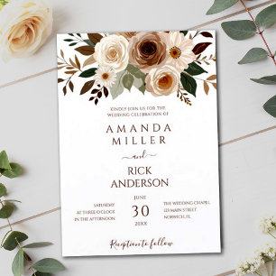 Boho Fall Flowers Earthy Terracotta Rust Wedding Invitation