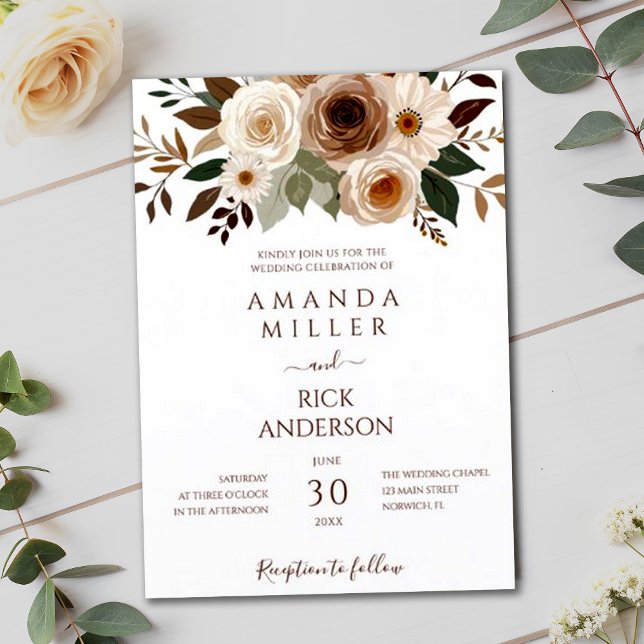 Boho Fall Flowers Earthy Terracotta Rust Wedding Invitation (Creator Uploaded)