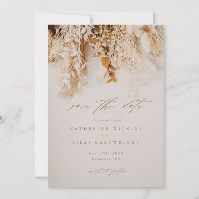 Boho Fall Flowers Photo Wedding Save The Date (Front)
