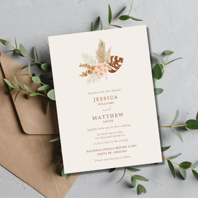Boho Fall Flowers Rustic Outdoor Wedding Invitation (Creator Uploaded)