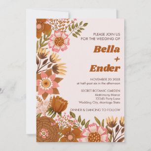 Boho Fall Flowers Terracotta Wedding Invitation